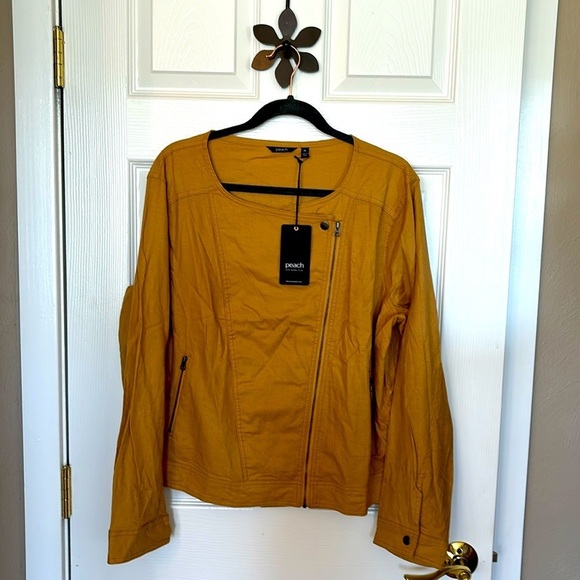 Peach Size XL Linen and Rayon Zuri Moto Jacket in Tan - Picture 1 of 9